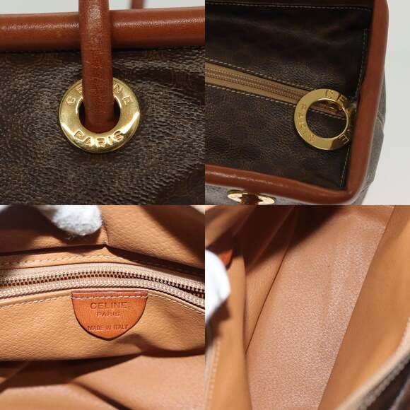 CELINE Macadam Canvas Hand Bag Pvc Leather Brown Gold - Picture 11 of 13